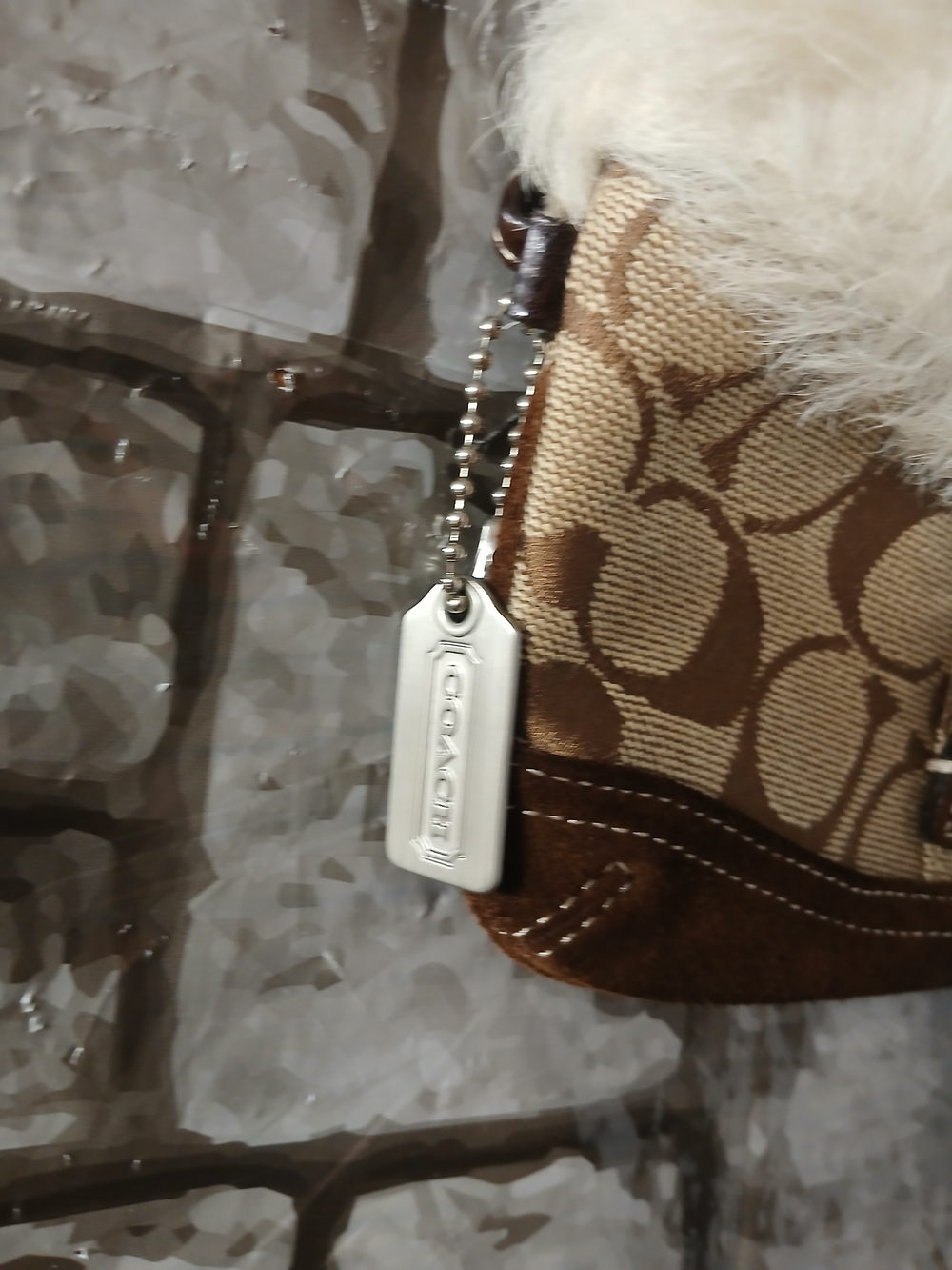 Coach Brown Signature Canvas wrislet with Trim Faux Fur - Picture 4 of 9